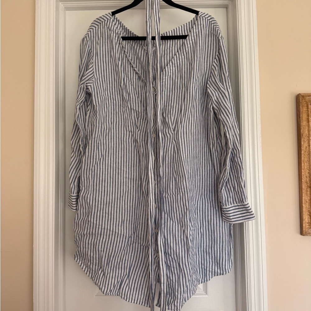 Striped Blue and White Button-Up Dress